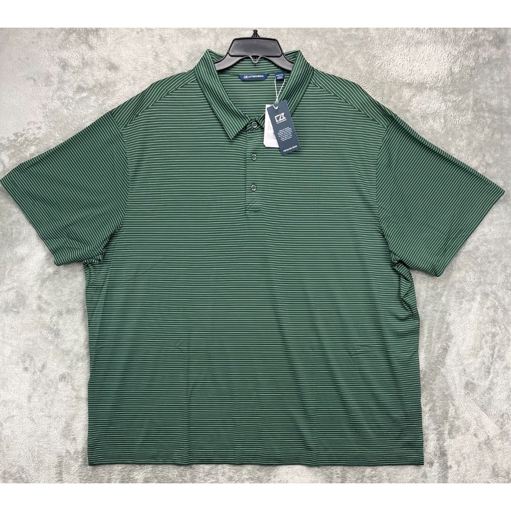 NWT Cutter & Buck Men's Polo Shirt‎ Size 4XB Green Striped Drytech 50 UPF